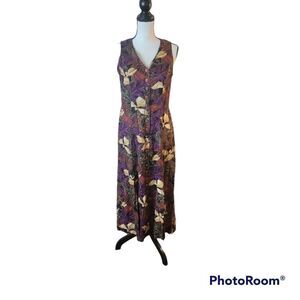 Coco Blanco Vintage Colorful, Floral  Button Up Maxi Dress. Size 8.